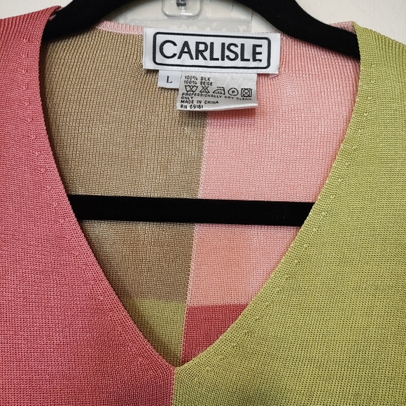 CARLISLE WOMEN'S SILK SWEATER  MULTICOLOR BLOCK PATTERN SIZE LARGE MINIMALIST - Picture 4 of 15